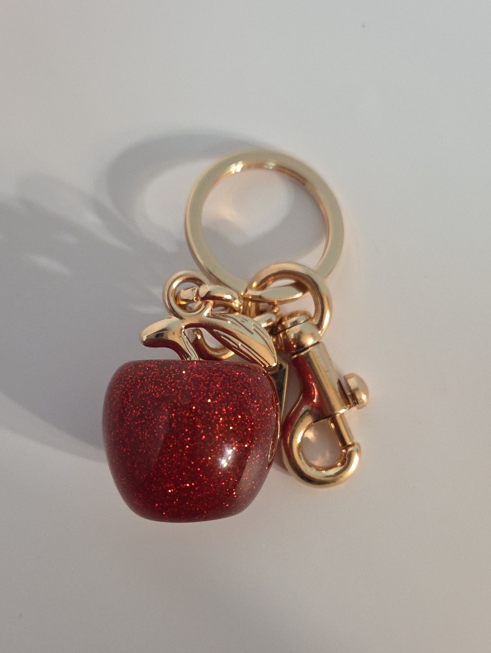 Red Glitter Apple Keychain Bag Charm With Gold Hardware
